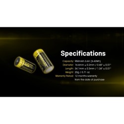 Nitecore NL169, Acumulator RCR123A, 16340, Li-Ion, 950 mAh, PCB