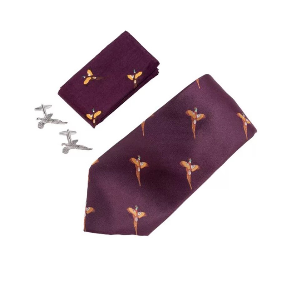 Set Cravata, Batista si Butoni Fazan - Jack Pyke Burgundy