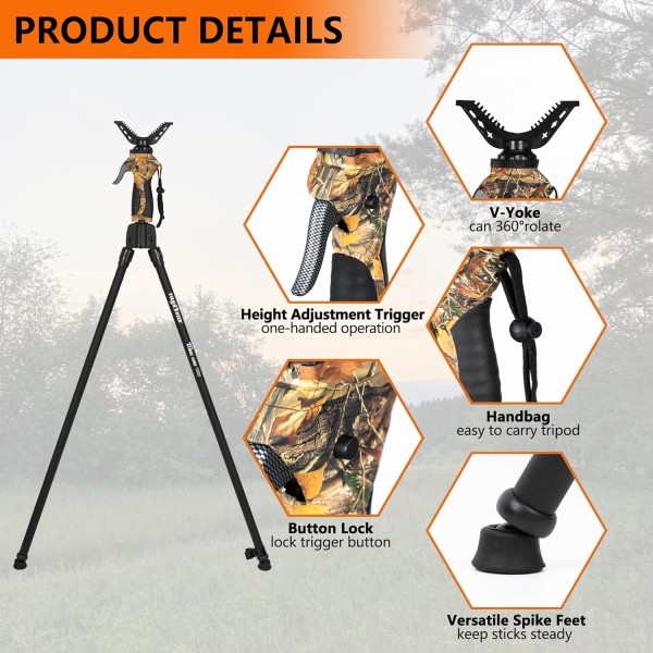 Bipod FIERY DEER Gen4, V-Yoke rotativ si detasabil, inaltime ajustabila, 97-160 cm