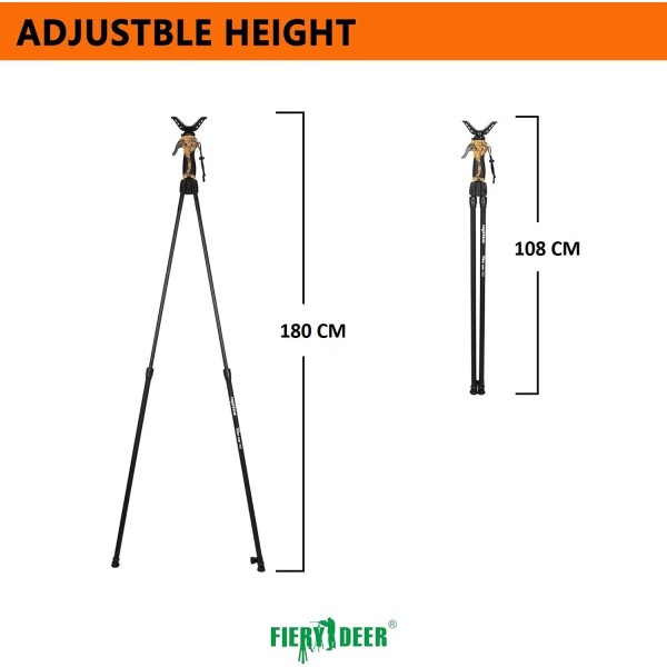 Bipod FIERY DEER Gen4, V-Yoke rotativ si detasabil, inaltime ajustabila, 97-160 cm