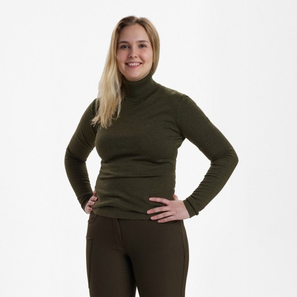 Pulover DEERHUNTER Lady Darlington cu guler inalt (Green Melange)