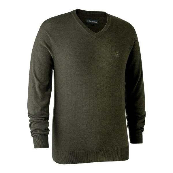 Pulover DEERHUNTER Kingston V-Neck (Green Melange)