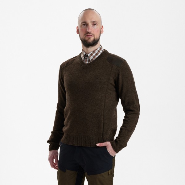 Pulover tricotat DEERHUNTER Sheffield V-Neck (Dark Elm)