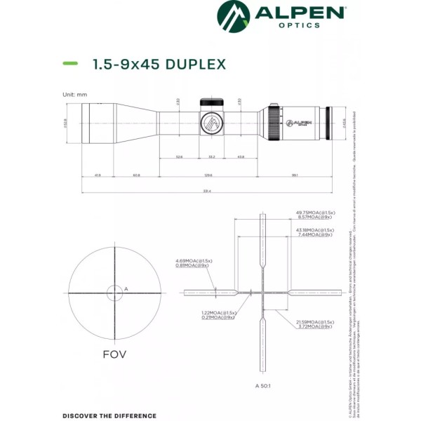 Luneta Alpen Optics Apex XP 1,5-9x45 Duplex illuminat